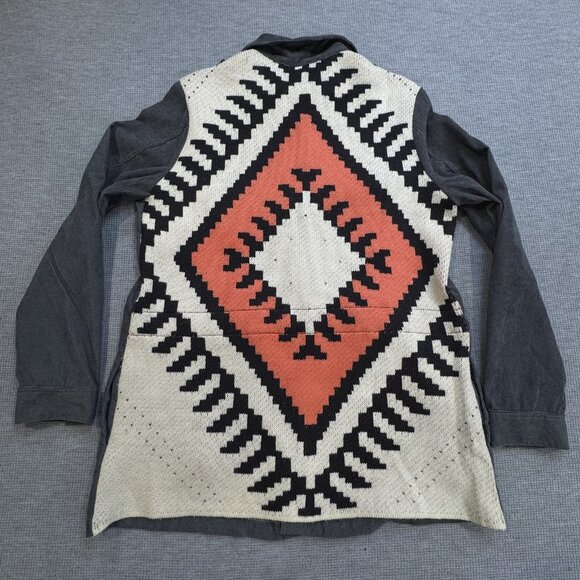 Davi & Dani Womens Size M Gray Jacket Southwestern Aztec Corduroy Boho Shacket - Picture 3 of 16